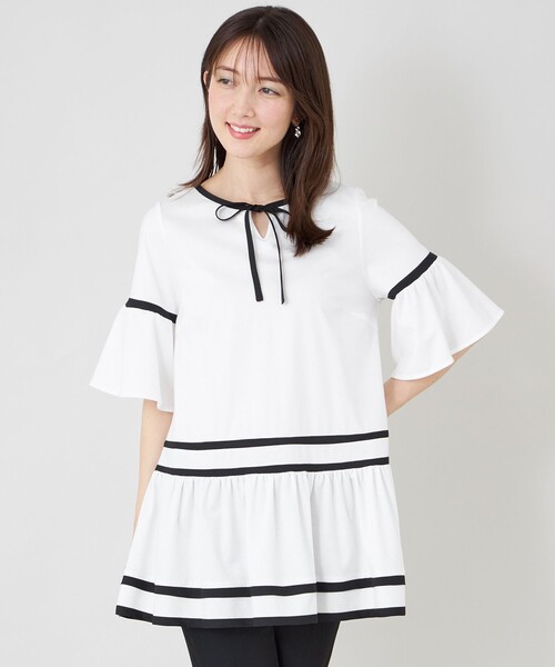tシャツ バイカラーカットソー チュニック レディースの画像