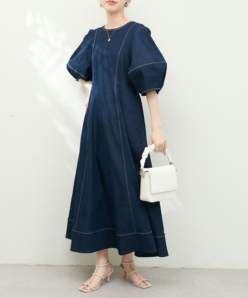 「natural couture」 半袖ワンピース MEDIUM インディゴブルー レディース_画像2