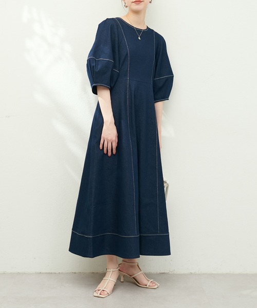 「natural couture」 半袖ワンピース MEDIUM インディゴブルー レディース_画像3
