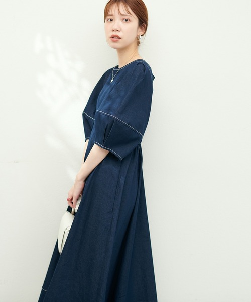 「natural couture」 半袖ワンピース MEDIUM インディゴブルー レディース_画像4