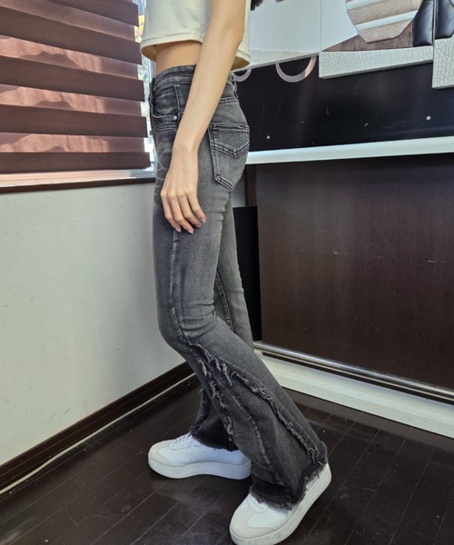 ワイドパンツ ジーンズ デニム デニムパンツ 「圧倒的美脚」フリンジ 