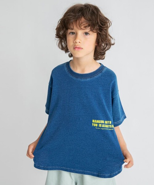 branshes（ブランシェス） tシャツ インディゴ天竺ラウンドヘムTシャツ 