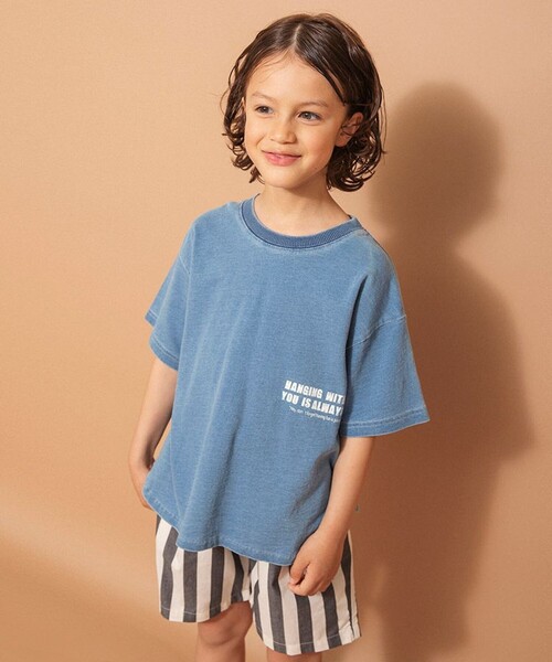 branshes（ブランシェス） tシャツ インディゴ天竺ラウンドヘムTシャツ 