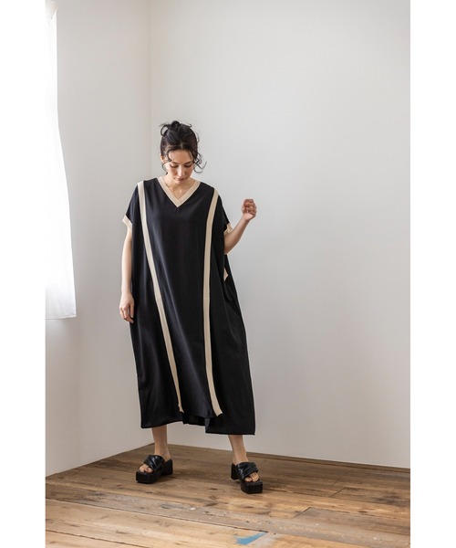 「OSMOSIS」 半袖ワンピース ONE SIZE ネイビー レディース_画像3