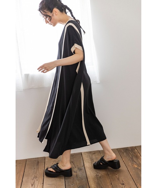 「OSMOSIS」 半袖ワンピース ONE SIZE ネイビー レディース_画像5