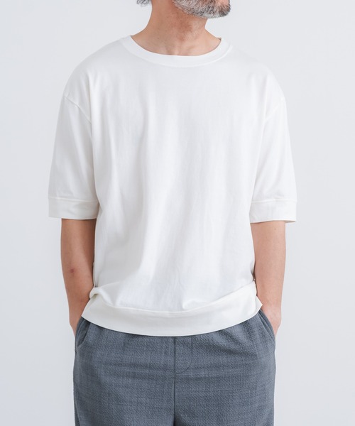 quadro tシャツ 40/2マハバーラ天竺5分袖クルーネックプルオーバー