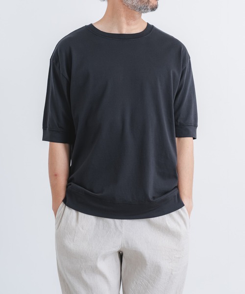 quadro tシャツ 40/2マハバーラ天竺5分袖クルーネックプルオーバー