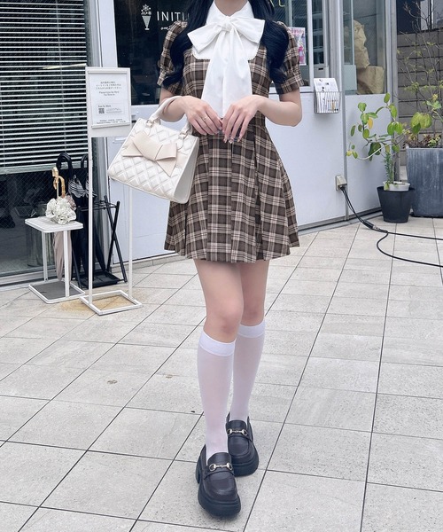 INGNI（イング） ワンピース 半袖 チェック柄シャツドッキングプリーツ