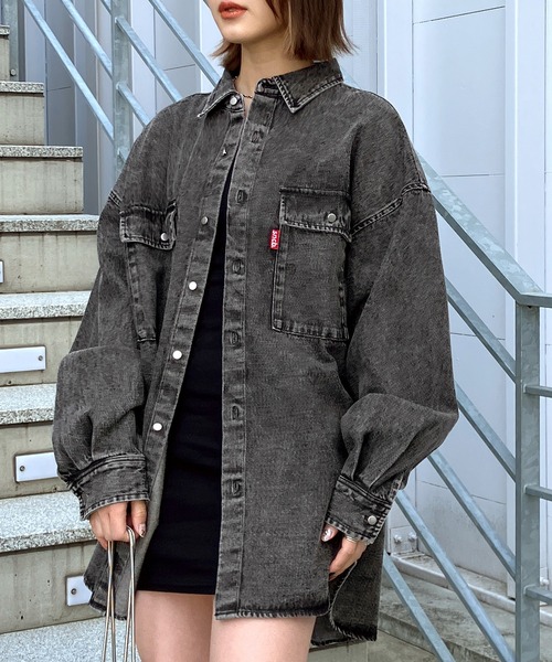 「Snap club」 長袖シャツ FREE ケミカルウォッシュ レディース_画像3
