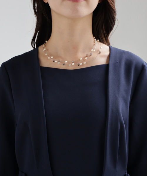 「DRESS PLUS」 7分袖ワンピース X-LARGE ネイビー レディース_画像2