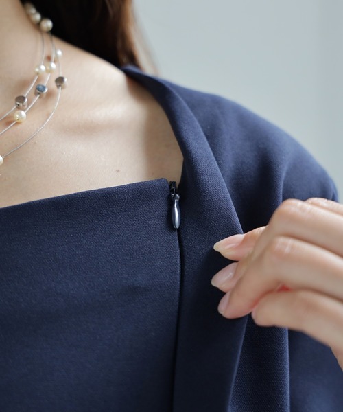 「DRESS PLUS」 7分袖ワンピース X-LARGE ネイビー レディース_画像3