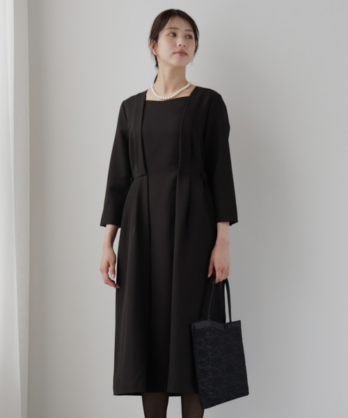 「DRESS PLUS」 7分袖ワンピース X-LARGE ネイビー レディース_画像9