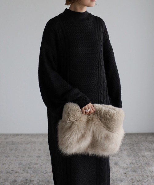 Fizz（フィズ） ワンピース ボリュームスリーブ ハイネックケーブル