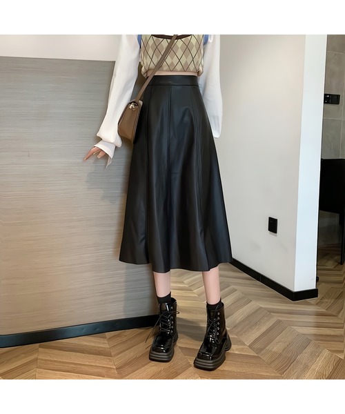 スカート レザーライクミディスカート レディース : ZOZOTOWN