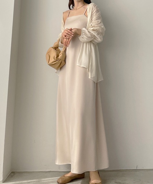 Louere ワンピース 「選べる」バックストラップデザインサテンキャミ  