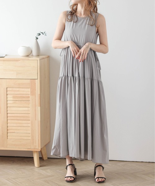 LA6166 エスカーダ ノースリーブワンピース シルバー ゴールド 38 LA6166 エスカーダ ノースリーブワンピース シルバー ゴールド