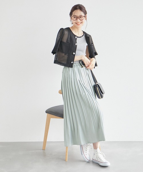 【REJINA PYO】WOOL×光沢ラメプリーツ レイヤー ベルト スカート REJINA PYO】WOOL×光沢ラメプリーツ レイヤー ベルト スカート