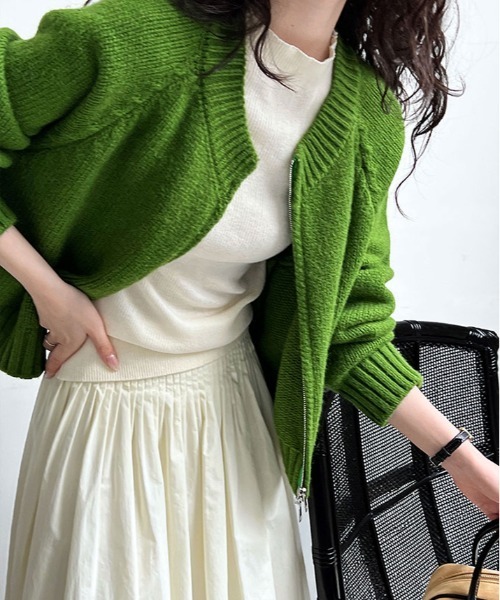 カーディガン モックネックジップニットカーディガン レディース