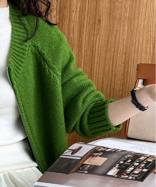 カーディガン モックネックジップニットカーディガン レディース