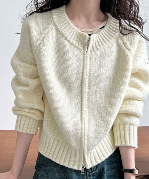カーディガン モックネックジップニットカーディガン レディース