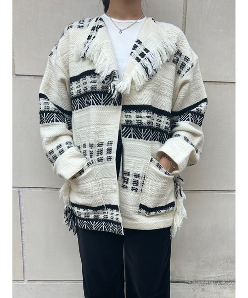 カーディガン BORDER FRINGE CARDIGAN レディース