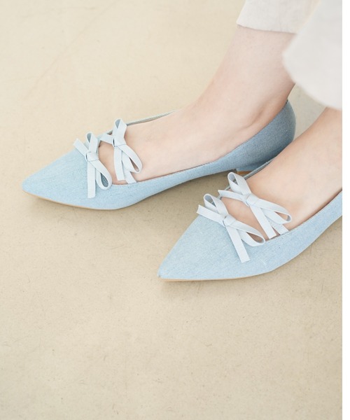 【ほぼ新品✨】ダイアナ　フラット　グリッター　ポインテッドトゥ　リボン DIANA ダイアナ つま先グリッターリボンフラットパンプス