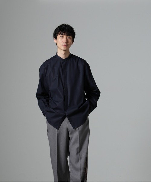オーラリー　バンドカラーシャツ　半袖　1 ジュノア JUNOAH 半袖バンドカラーストライプオーバーシャツ