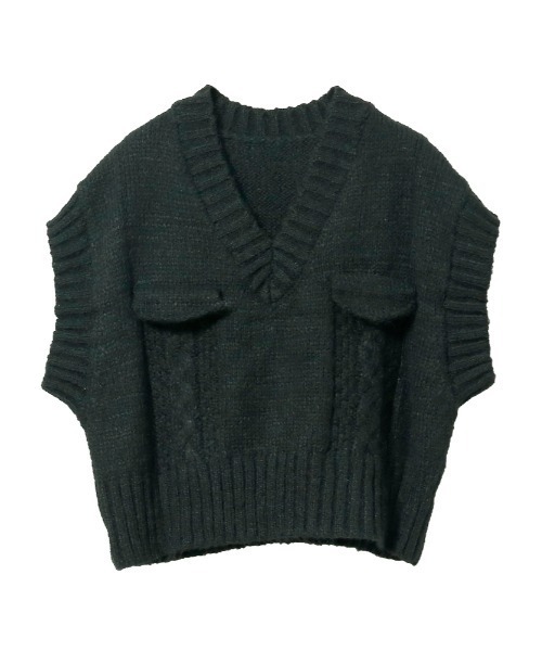 ベスト ジレ ポケットデザインケーブルニットベスト レディース ベスト ジレ ポケットデザインケーブルニットベスト レディース