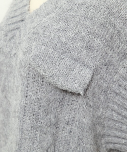 ベスト ジレ ポケットデザインケーブルニットベスト レディース