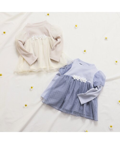 apres les cours tシャツ フラワーモチーフチュールドッキング