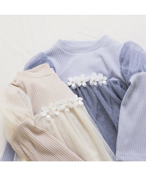 apres les cours tシャツ フラワーモチーフチュールドッキングトップス 