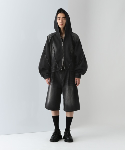 HARE メンズ用デニムスカート HARE ジーンズ 「SET UP対応」ダメージデニムバギーショーツ