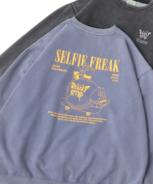 トレーナー スウェット 2025SS Selfie Freak/セルフフリーク オーバーサイズ  裏起毛 ヴィンテージ加工 ワンポイント刺繍 スケータ