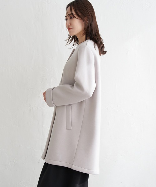 美品✨スローブイエナ ノーカラージャケット　コート　　ダンボールニット セットアップ対応】 ストレッチダンボールニット ノーカラー