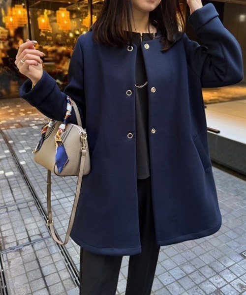 美品【keep my closet】ダンボールニット袖フレアコート　 黒 美品【keep my closet】ダンボールニット袖フレアコート 黒