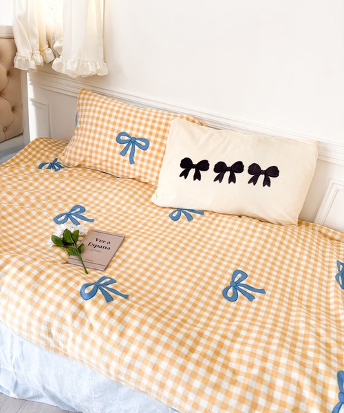 pyornim（ピョルニム） ベッド 寝具 リボン ギンガム ベッドカバー4点