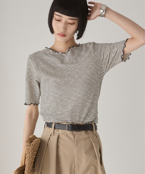 ANGIE tシャツ ボーダー メロウ シアートップス レディース