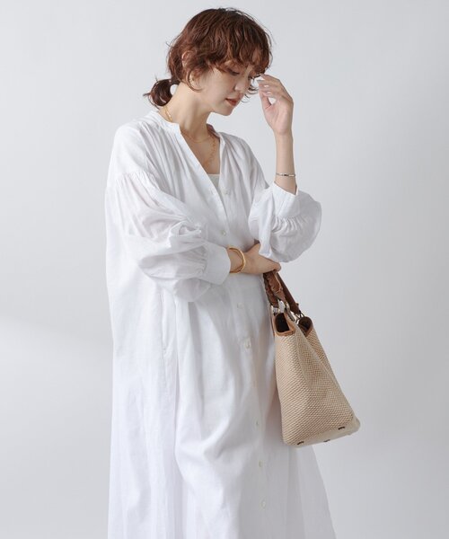 【タグ付き】douxbleu ギャザーワンピース　コットン　リネン doux bleu / ワンピース