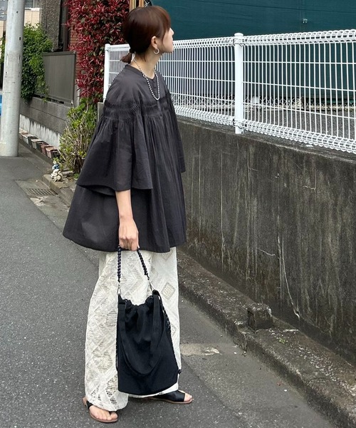 新品 styling 素敵なデザイン シルクコットンフレアブラウス 黒ブラック SALON adam et rope'（サロン アダム エ ロペ） ブラウス シャツ