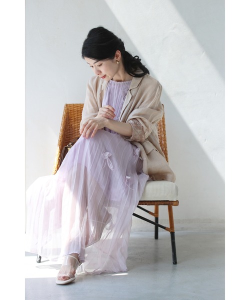 ★モザイクH刺繍★【HERMES】CAFTAN ロングワンピース □レース衿花柄ロングワンピース/an another angelus