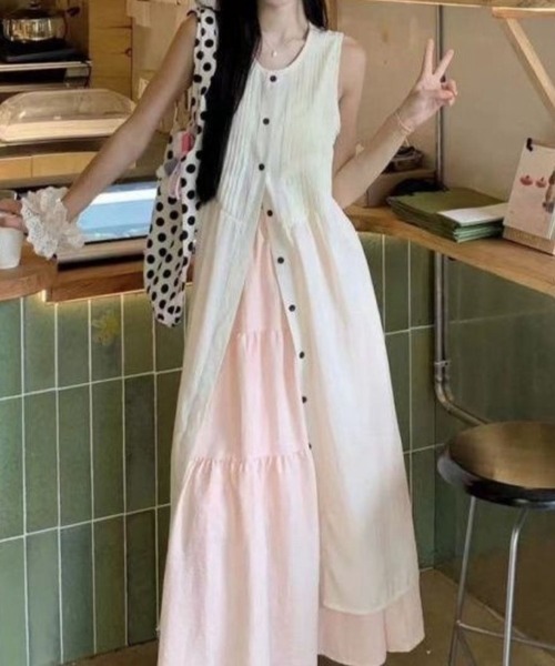 ベスト ジレ 前釦ロングジレ レディース