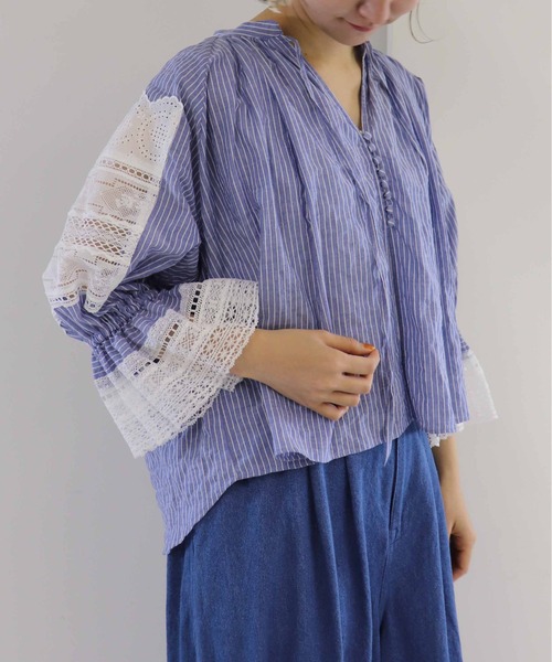 「haupia」 7分袖ブラウス MEDIUM ネイビー レディース