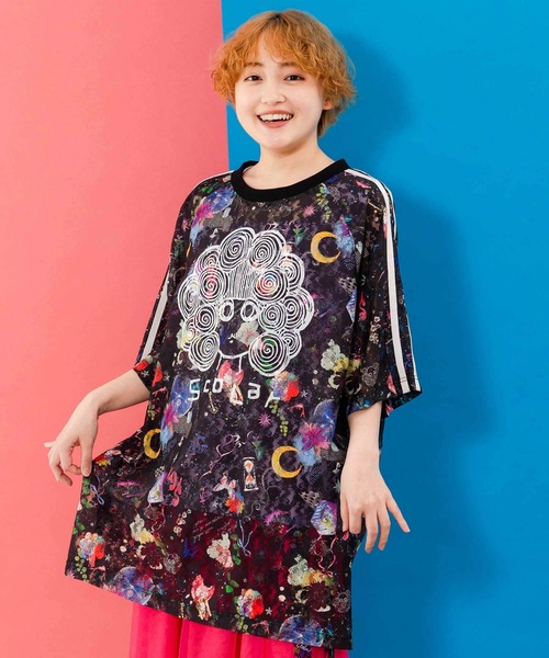 tシャツ 152704：スカラーマーク×POP総柄レースチュニック レディース