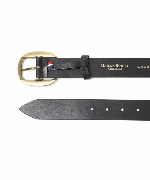 Maison boinet シルバーバックルレザーベルト　トライアングル　黒 MAISON BOINET(メゾンボワネ)】 《再入荷》シルバーバックル