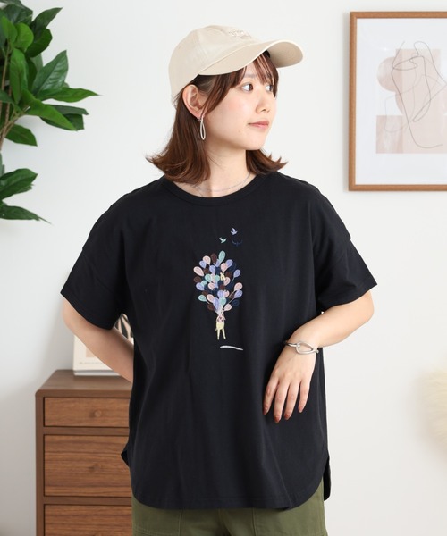 tシャツ EMAGO 風船とキリン刺繍ドルマンＴ レディース