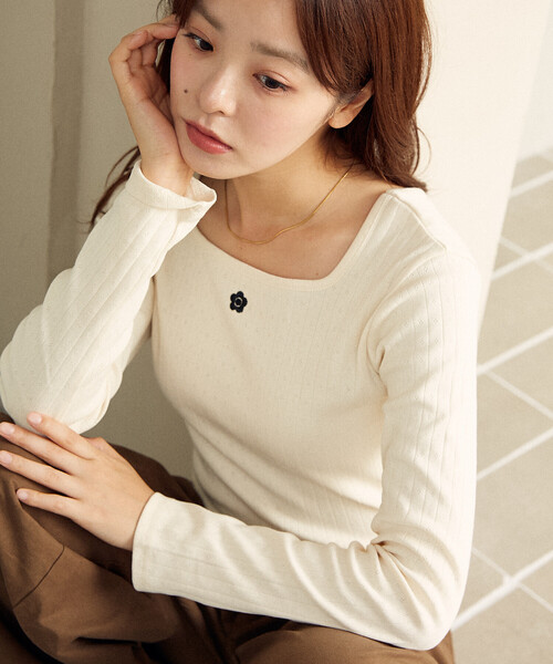 tシャツ MARY QUANT × PUBLUX/マリークワント ワンポイント刺繍 2WAY 針抜きフライス ロンT　限定展開 レディース | PUBLUX | 02