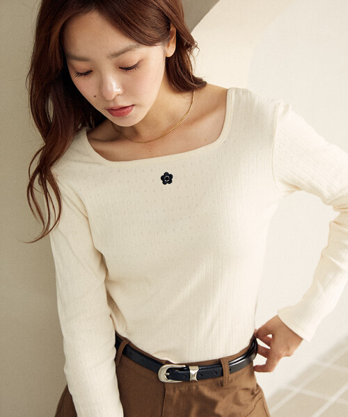 tシャツ MARY QUANT × PUBLUX/マリークワント ワンポイント刺繍 2WAY 針抜きフライス ロンT　限定展開 レディース | PUBLUX | 24