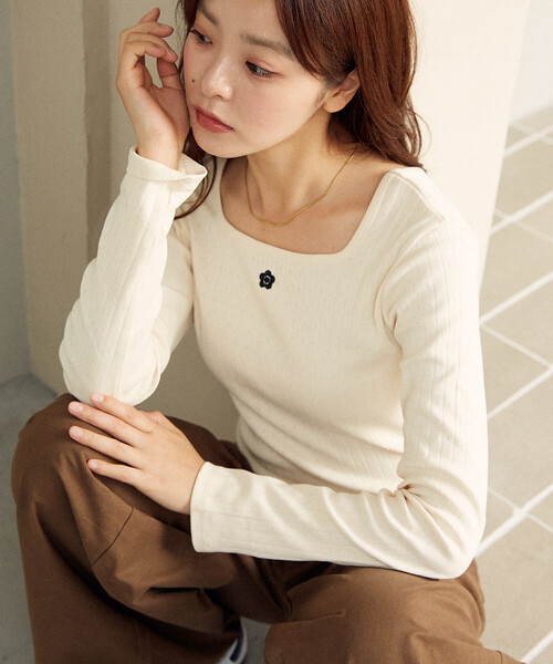 tシャツ MARY QUANT × PUBLUX/マリークワント ワンポイント刺繍 2WAY 針抜きフライス ロンT　限定展開 レディース | PUBLUX | 21