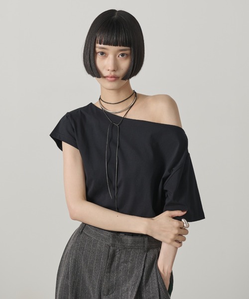 クレージュ　アシンメトリー　ワンショルダー　Tシャツ　ブラック　S Courreges - courrege アシンメトリーTシャツ ワンショルダー