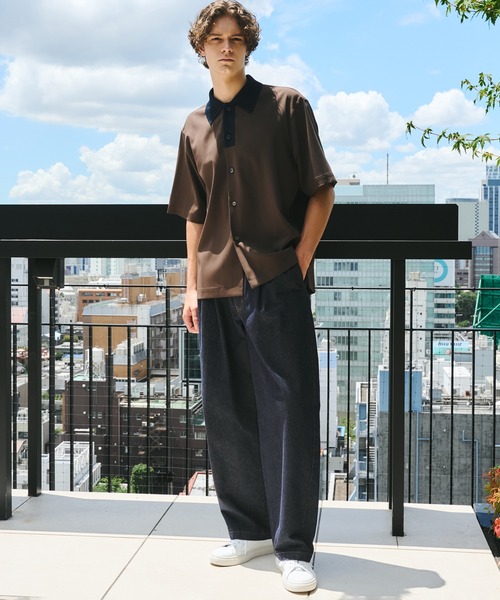 UNITED TOKYO メンズ　半袖ニットシャツ　サイズS UNITED TOKYO シャツ バイカラーニットドッキングシャツ メンズ